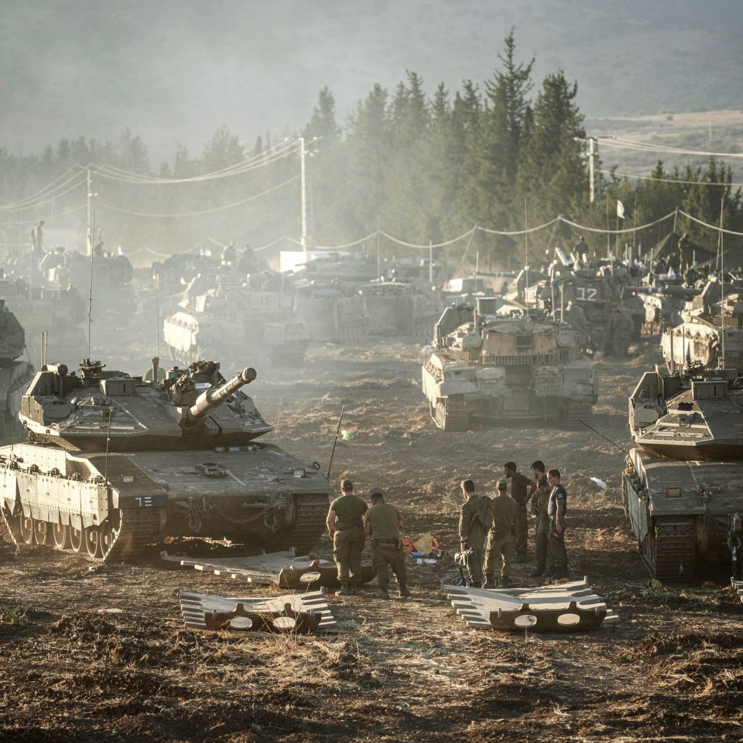 Israeli tanks gather by the Lebanese border on Sept. 30, 2024. 