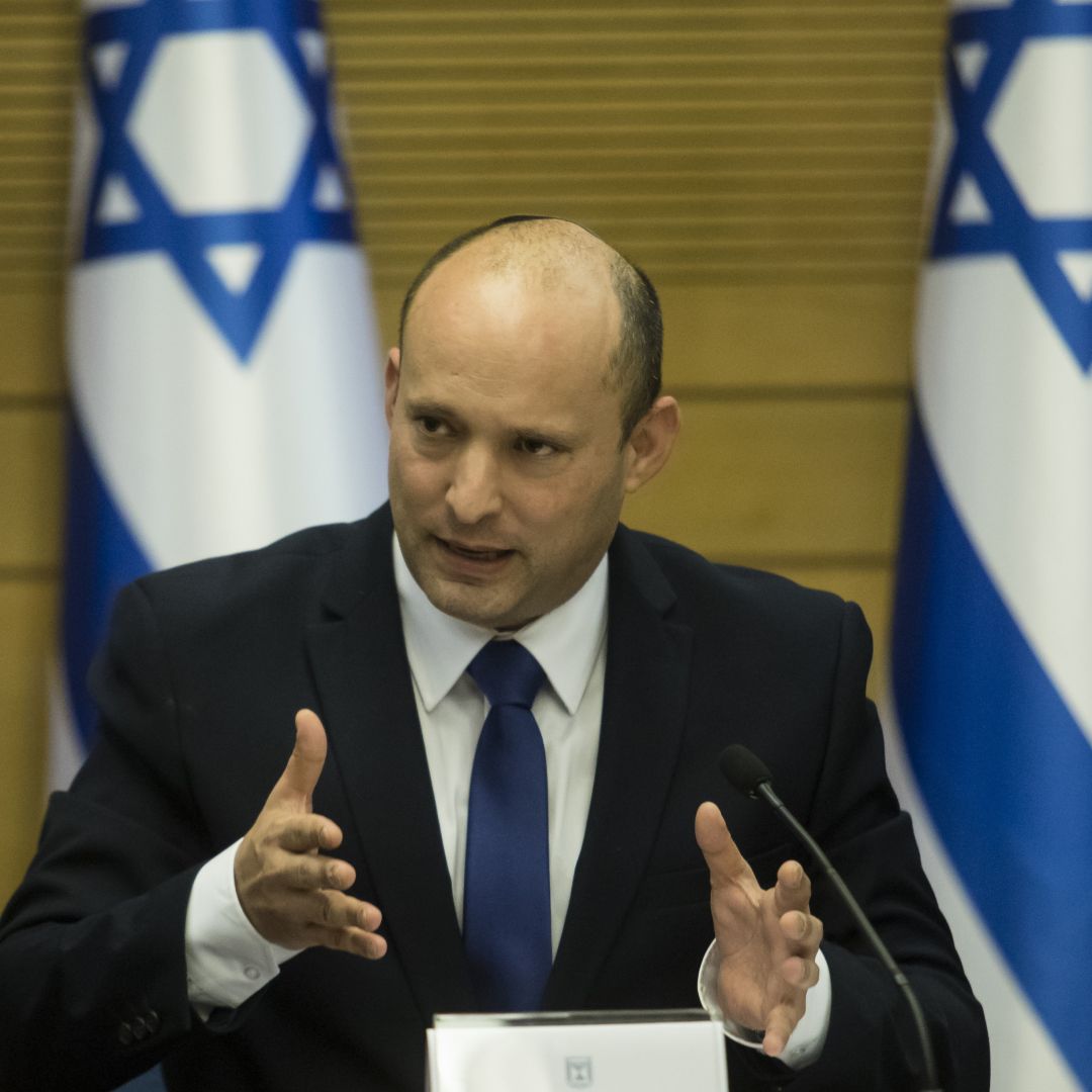 Naftali Bennett attends the first meeting of his new government on June 13, 2021, in Jerusalem.