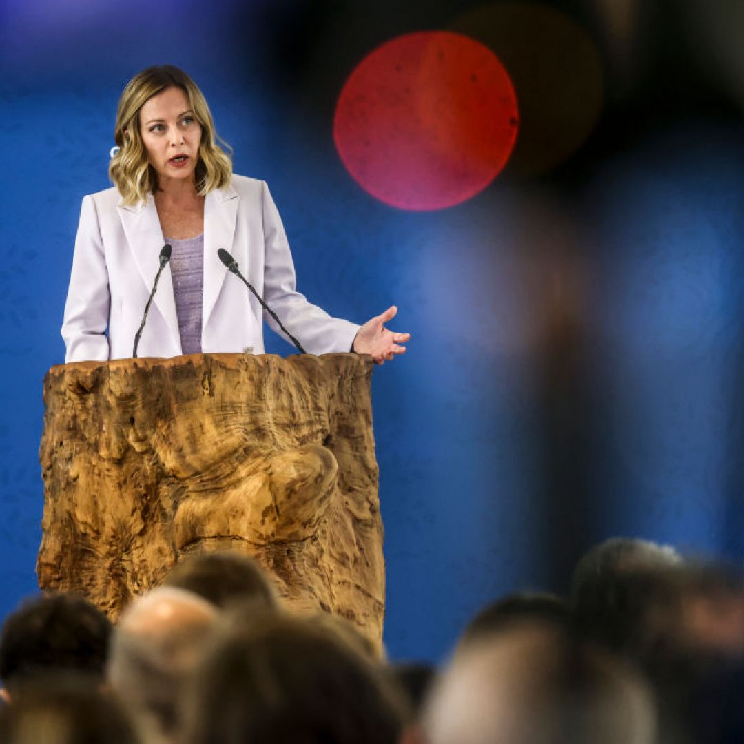 Italian Prime Minister Giorgia Meloni speaks to media during the closing press conference of the G7 Summit in Fasano, Italy, on June 15, 2024. Italian Prime Minister Giorgia Meloni speaks to media during the closing press conference of the G7 Summit in Fasano, Italy, on June 15, 2024.