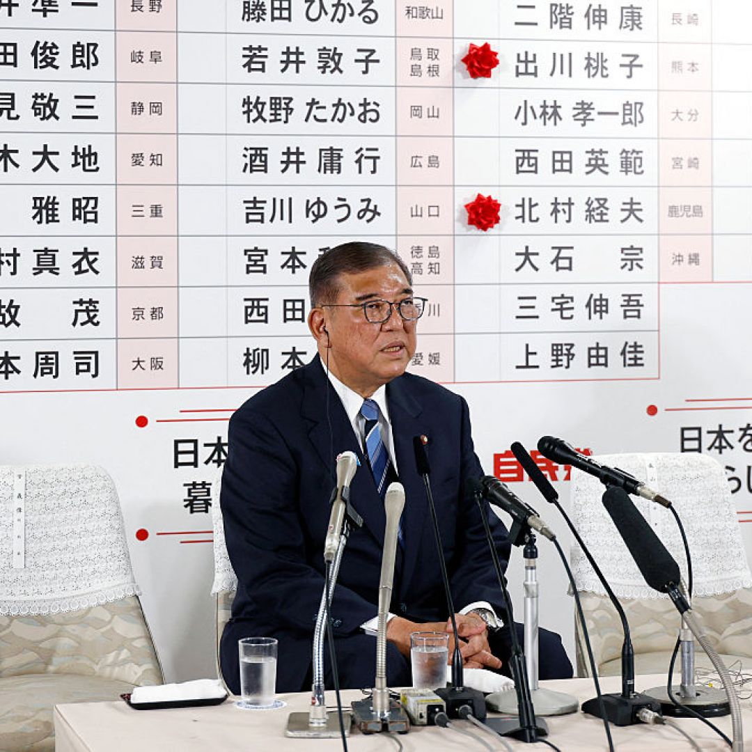Japanese Prime Minister Shigeru Ishiba addresses the media at the vote counting center in the Liberal Democratic Party (LDP) headquarters in Tokyo on July 20, 2025. Japanese Prime Minister Shigeru Ishiba addresses the media at the vote counting center in the Liberal Democratic Party (LDP) headquarters in Tokyo on July 20, 2025.