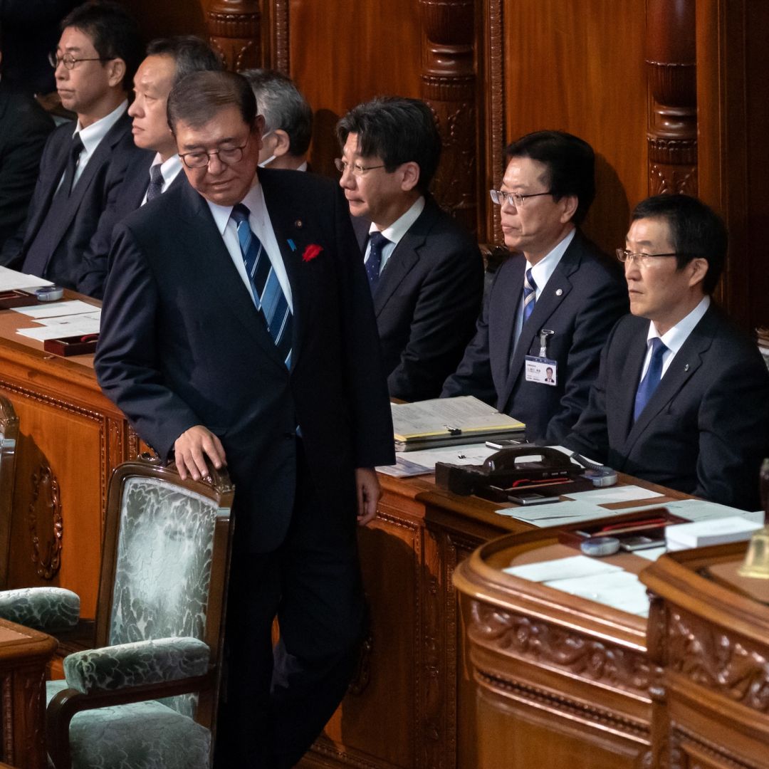 Japanese Prime Minister Shigeru Ishiba arrives for a plenary session at the lower house of parliament on Oct. 9, 2024, in Tokyo, Japan. 