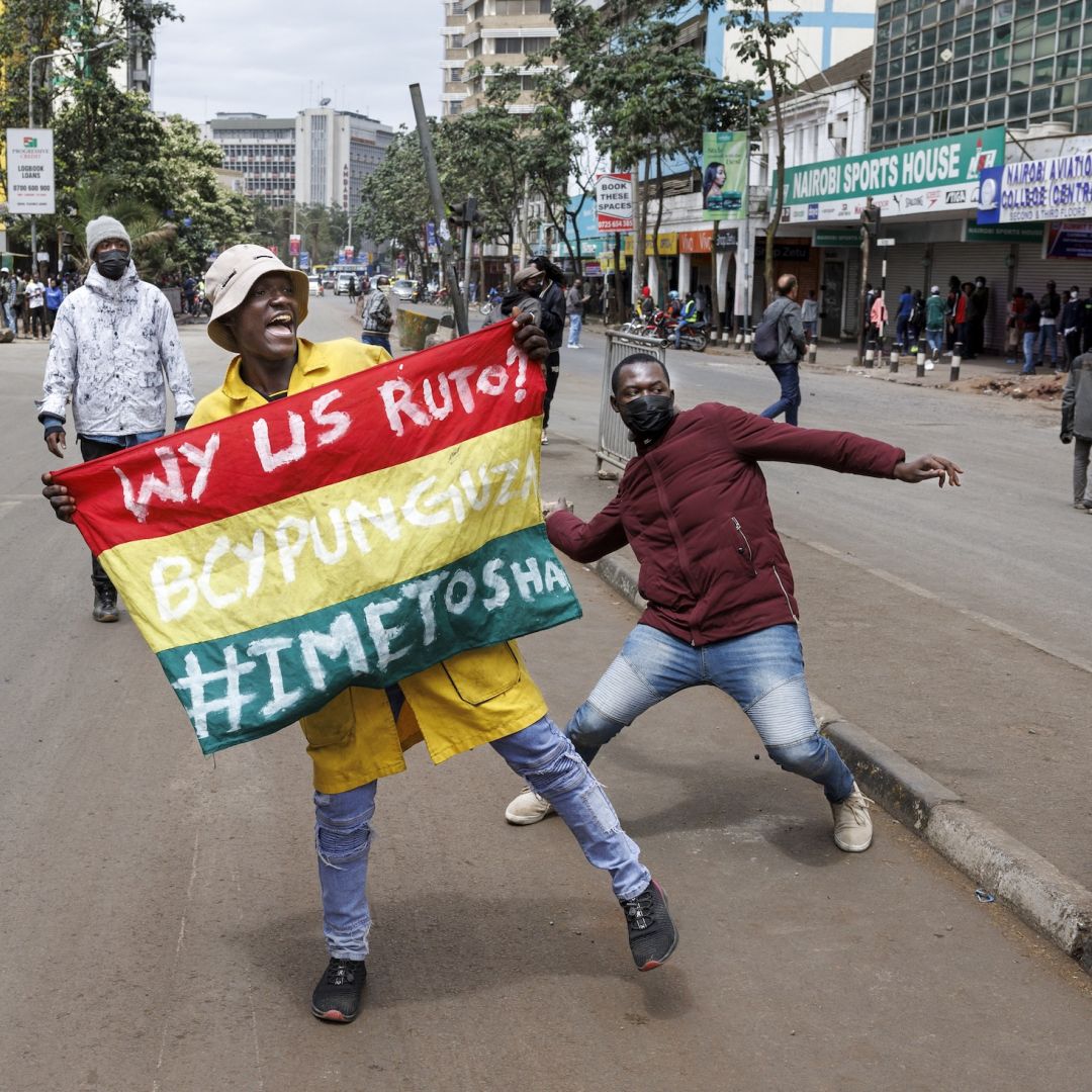 Protesters participate in a nationwide rally against a controversial tax bill in downtown Nairobi, Kenya, on June 27, 2024. 