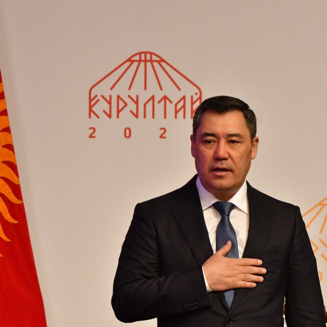 Kyrgyz President Sadyr Japarov on Dec. 15, 2023, in in Bishkek, Kyrgyzstan.