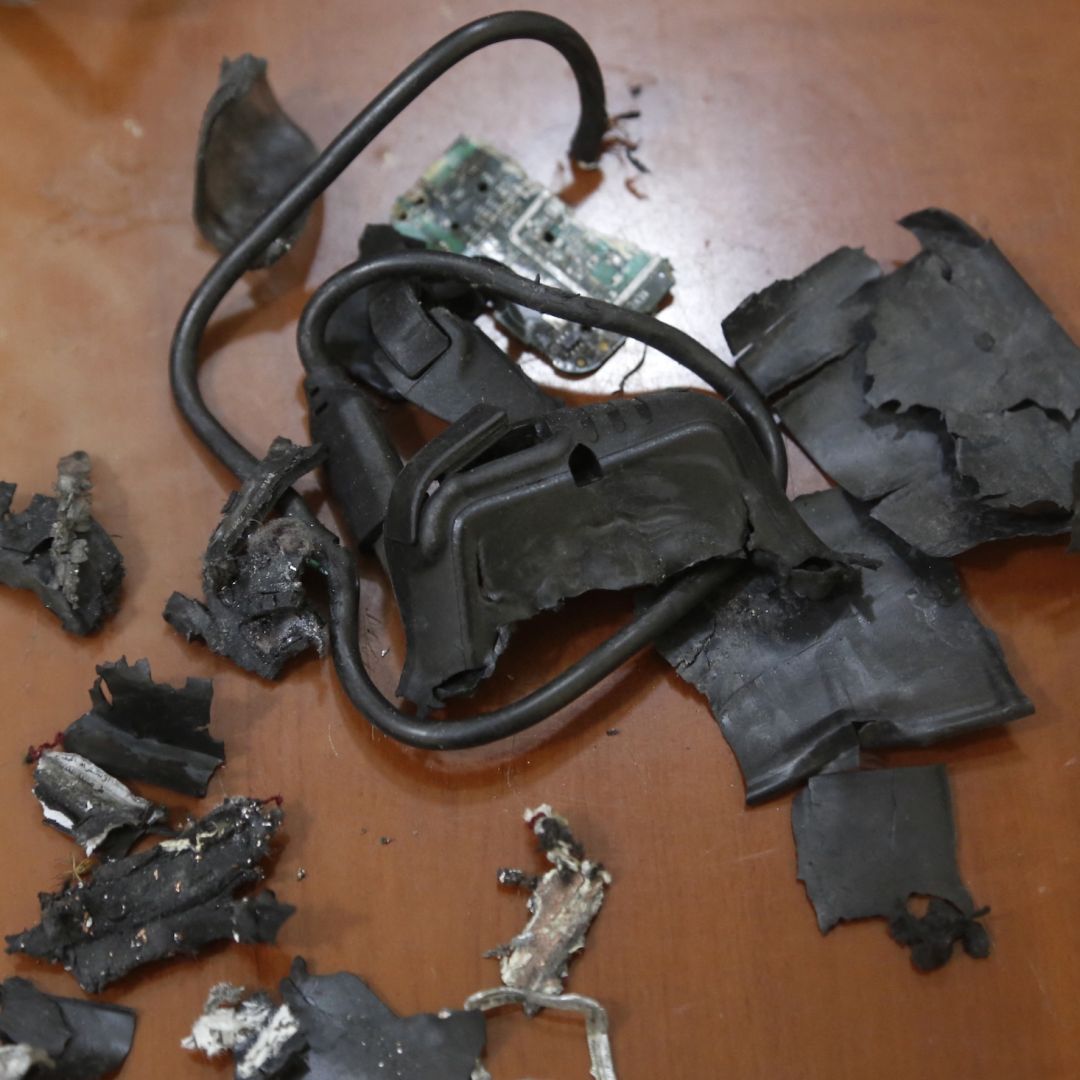 Remains of exploded pagers on Sept. 18 in southern Beirut.