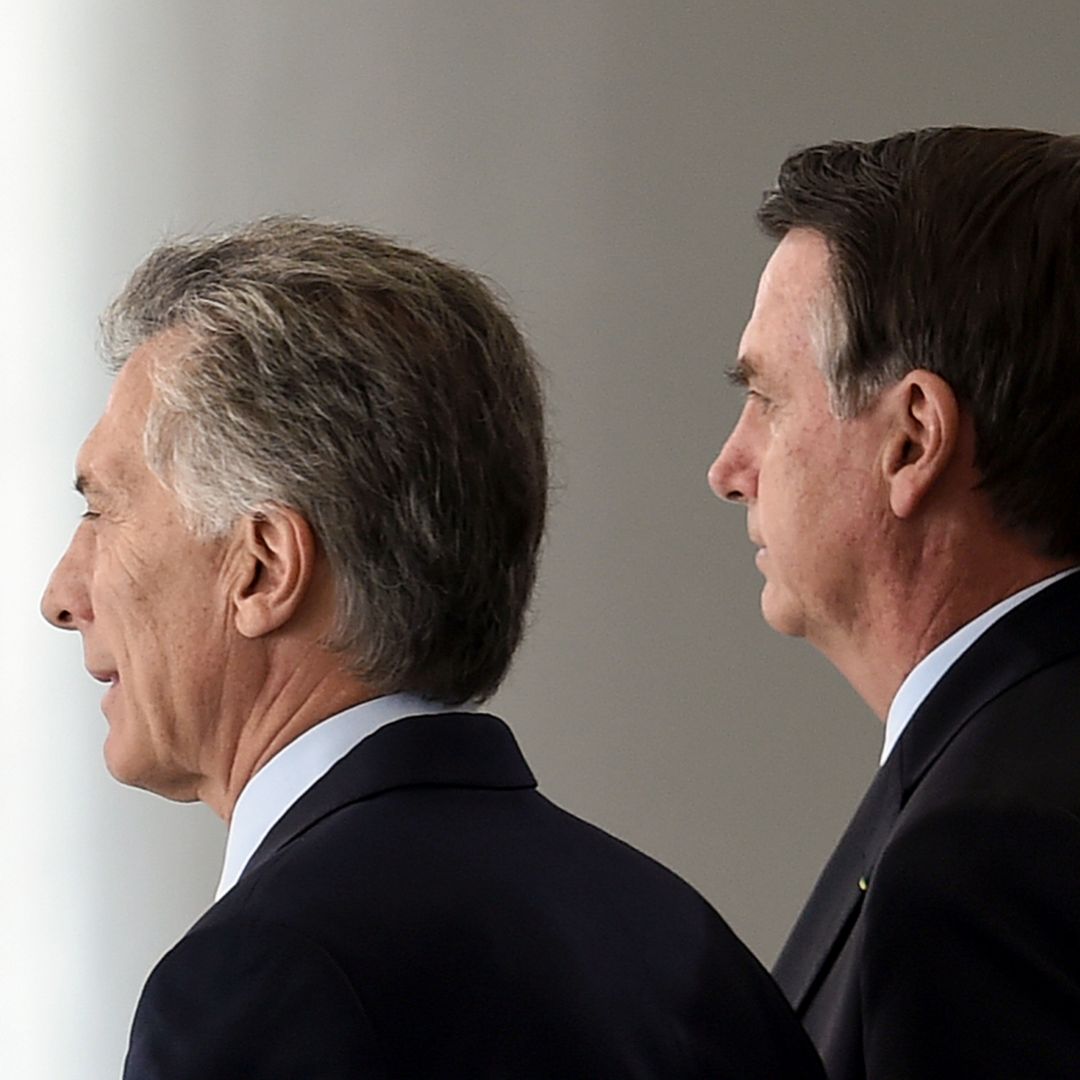 Argentine President Mauricio Macri, left, and Brazilian President Jair Bolsonaro are pictured after a meeting in Brasilia in January 2019.