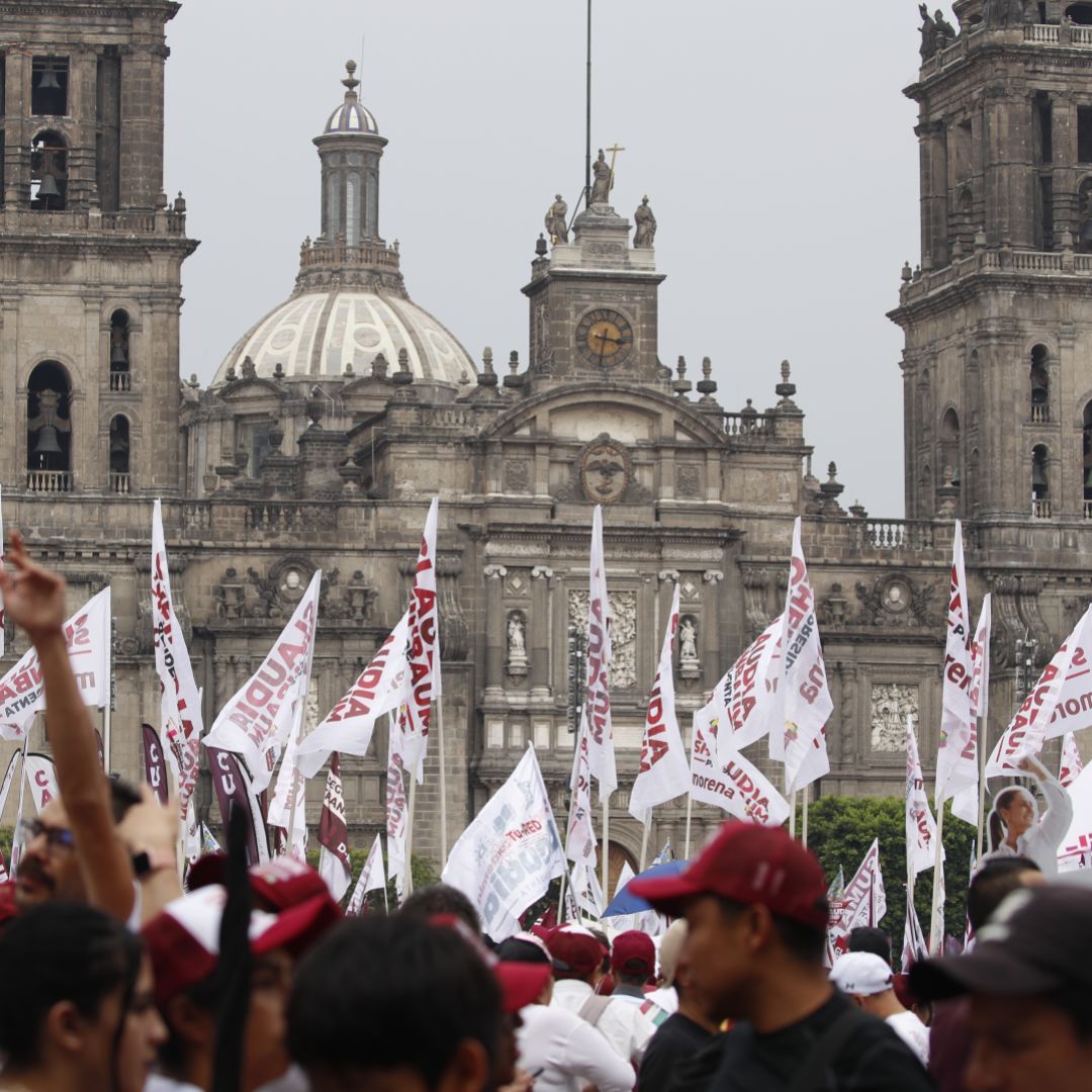 A rally for Morena party candidate Claudia Sheinbaum on May 29 in Mexico City's Zocalo.