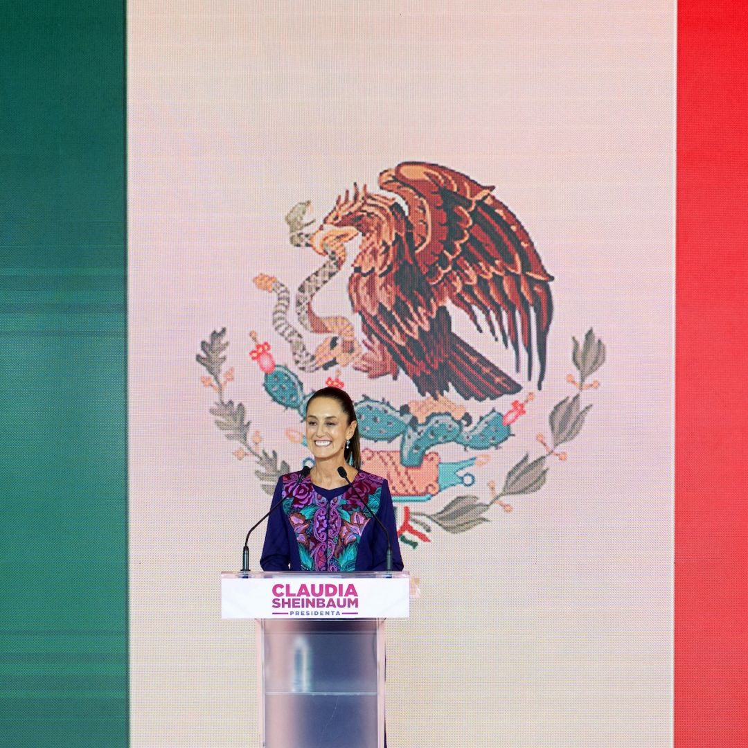 Mexican President-elect Claudia Sheinbaum celebrates the results of the country's general election in Mexico City, Mexico, on June 3, 2024. 