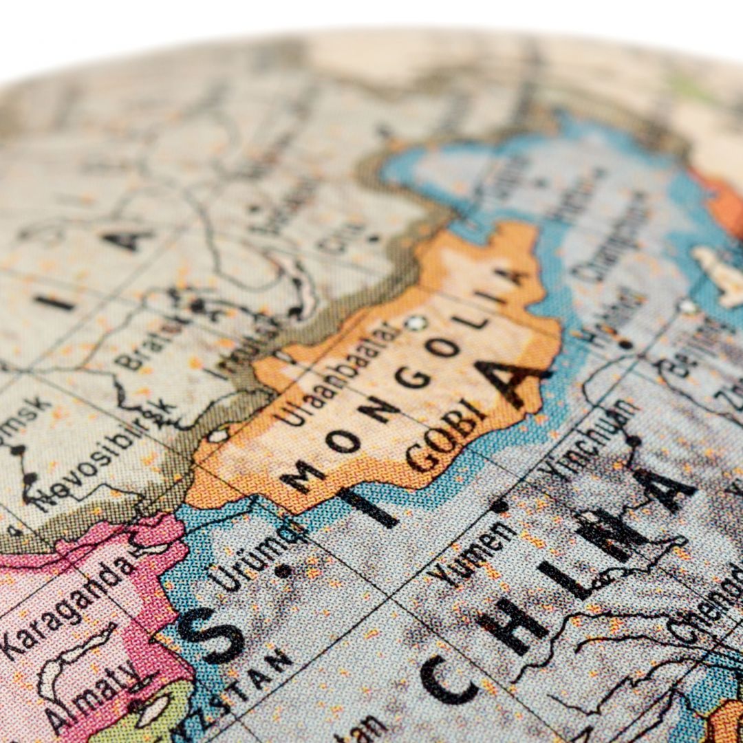 Mongolia is seen on a stock photo of a map.