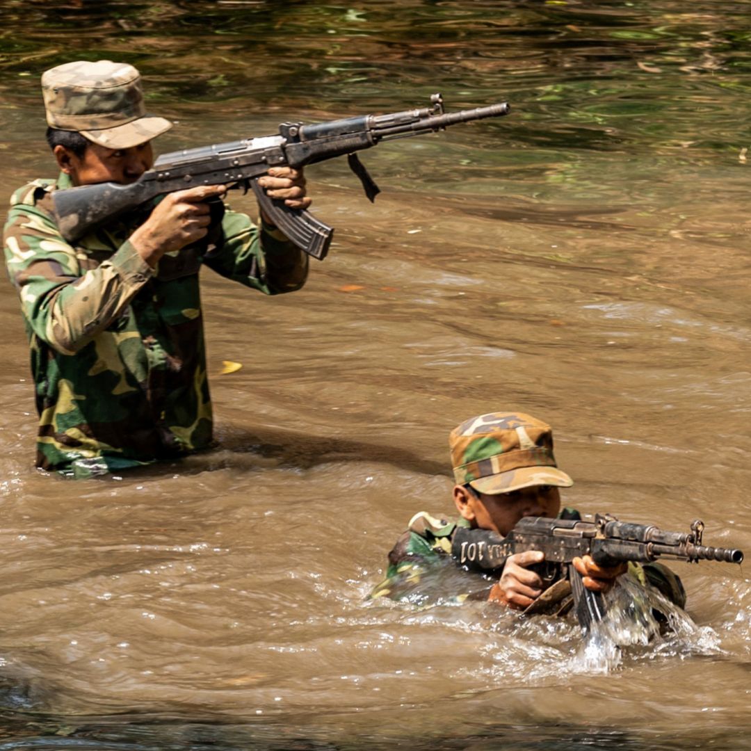 Members of the Ta'ang National Liberation Army ethnic armed organization train March 8, 2023, in Myanmar's northern Shan state.