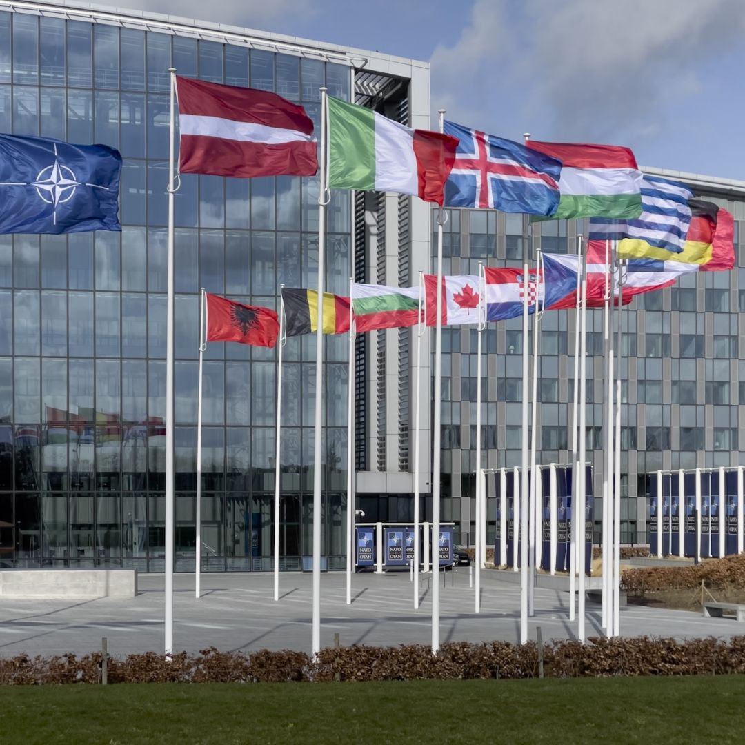 The NATO headquarters is seen in Brussels, Belgium.