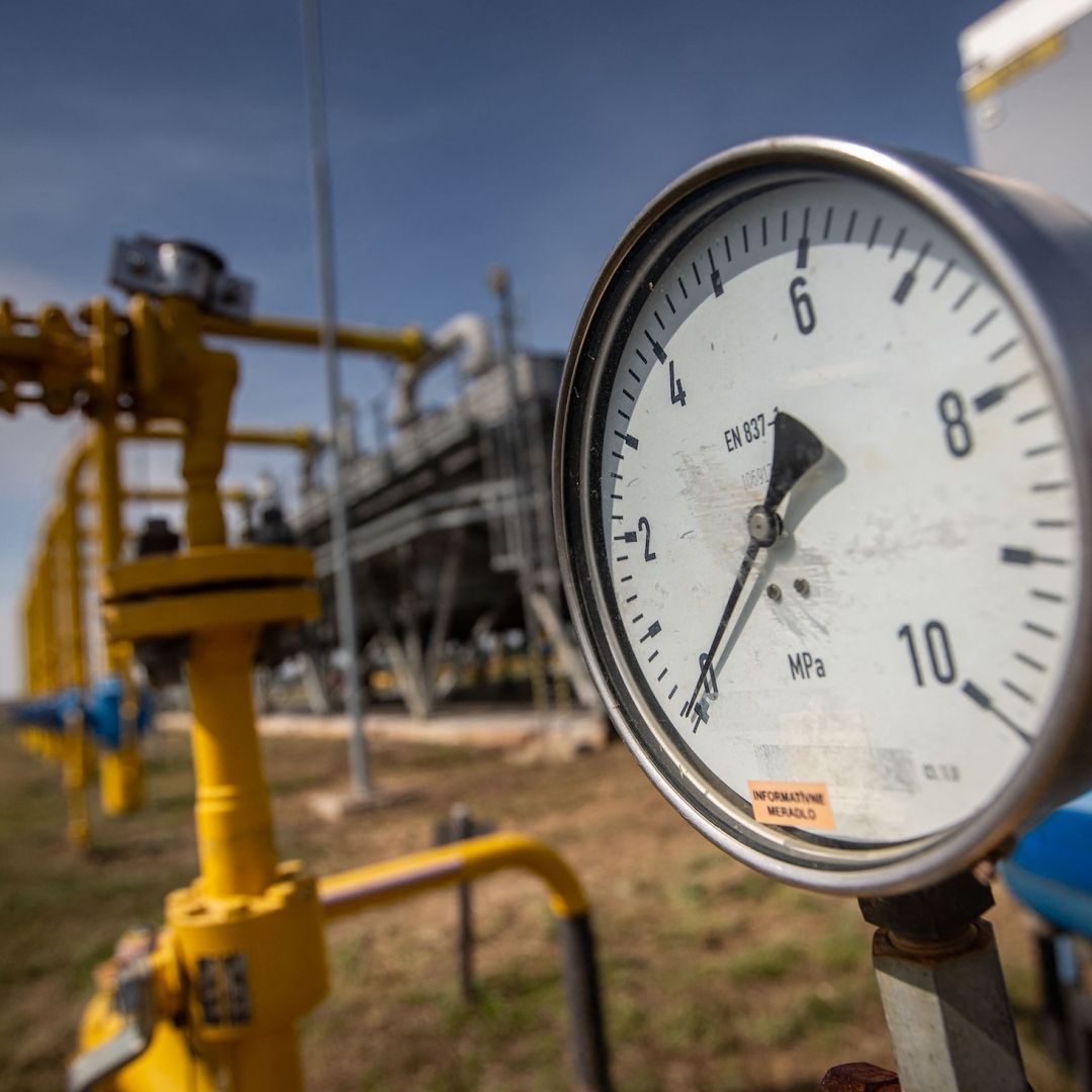 This picture taken on Sept. 2, 2014, shows equipment from the border release and compressor station of the gas pipeline from Ukraine in Veke Kapusany, eastern Slovakia. 