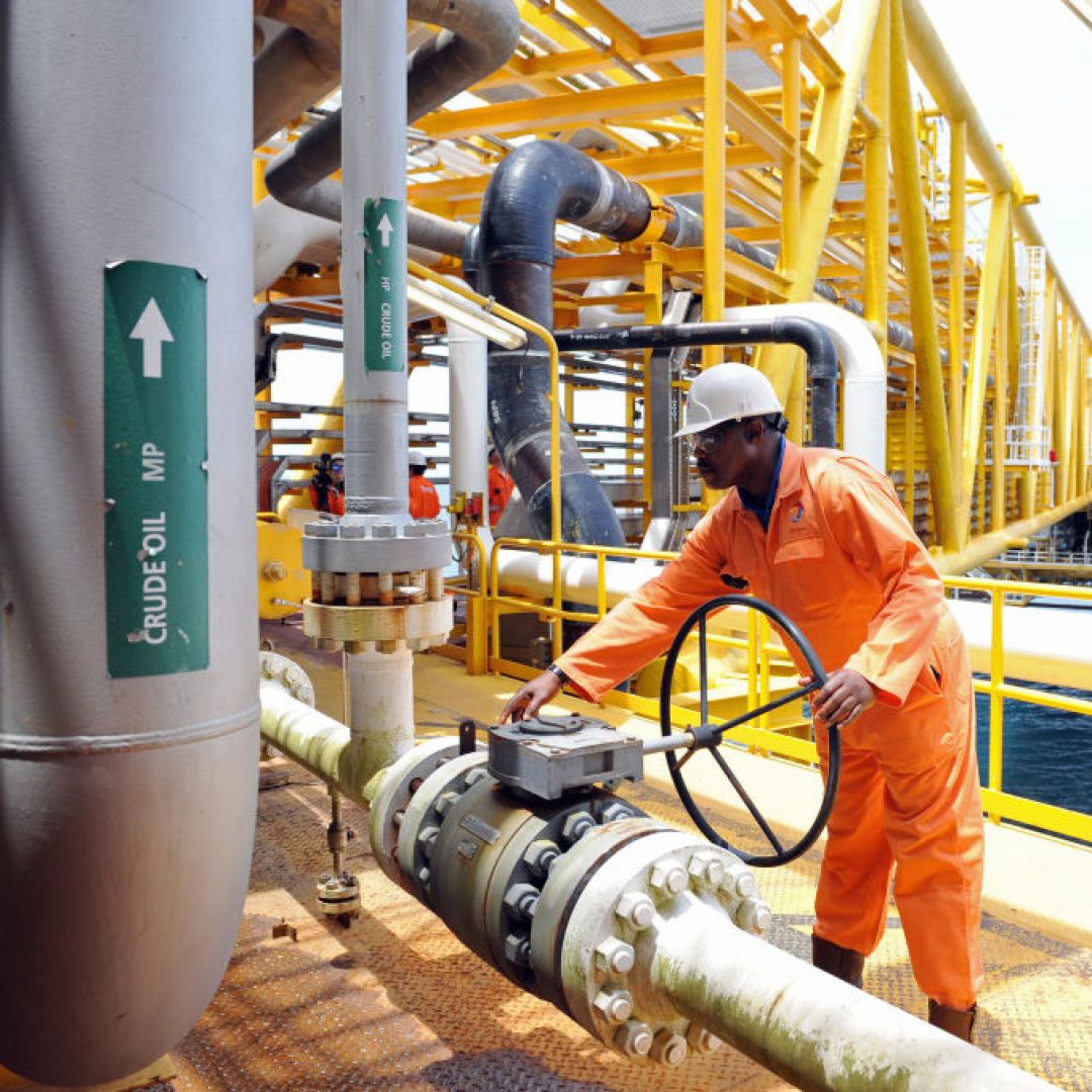 A worker inspects an oil drilling platform located roughly 35 kilometers away from Port Harcourt in the Niger Delta. A worker inspects an oil drilling platform located roughly 35 kilometers away from Port Harcourt in the Niger Delta.