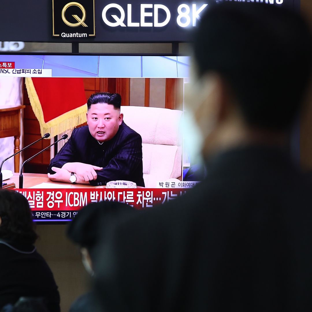 A TV at the Seoul Railway Station on March 24, 2022, in Seoul, South Korea, shows a file image of preparations for a North Korean missile launch. The launch will likely trigger a reaction from Seoul that could lead to new South Korean tensions with China and improved South Korean ties with Japan. A TV at the Seoul Railway Station on March 24, 2022, in Seoul, South Korea, shows a file image of preparations for a North Korean missile launch.