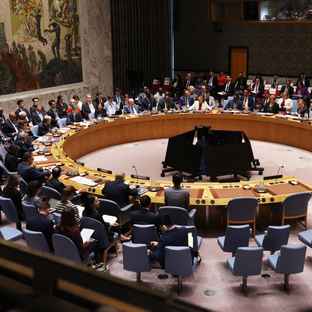 Dignitaries attend a U.N. Security Council meeting on the situation in the Middle East, including the question of Palestinian statehood, during the U.N. General Assembly on Sept. 23, 2025, in New York City. 