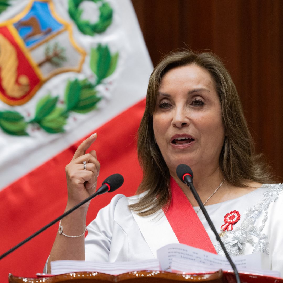 Peruvian President Dina Boluarte delivers an address in Lima on July 28, 2024. Peruvian President Dina Boluarte delivers an address in Lima on July 28, 2024.
