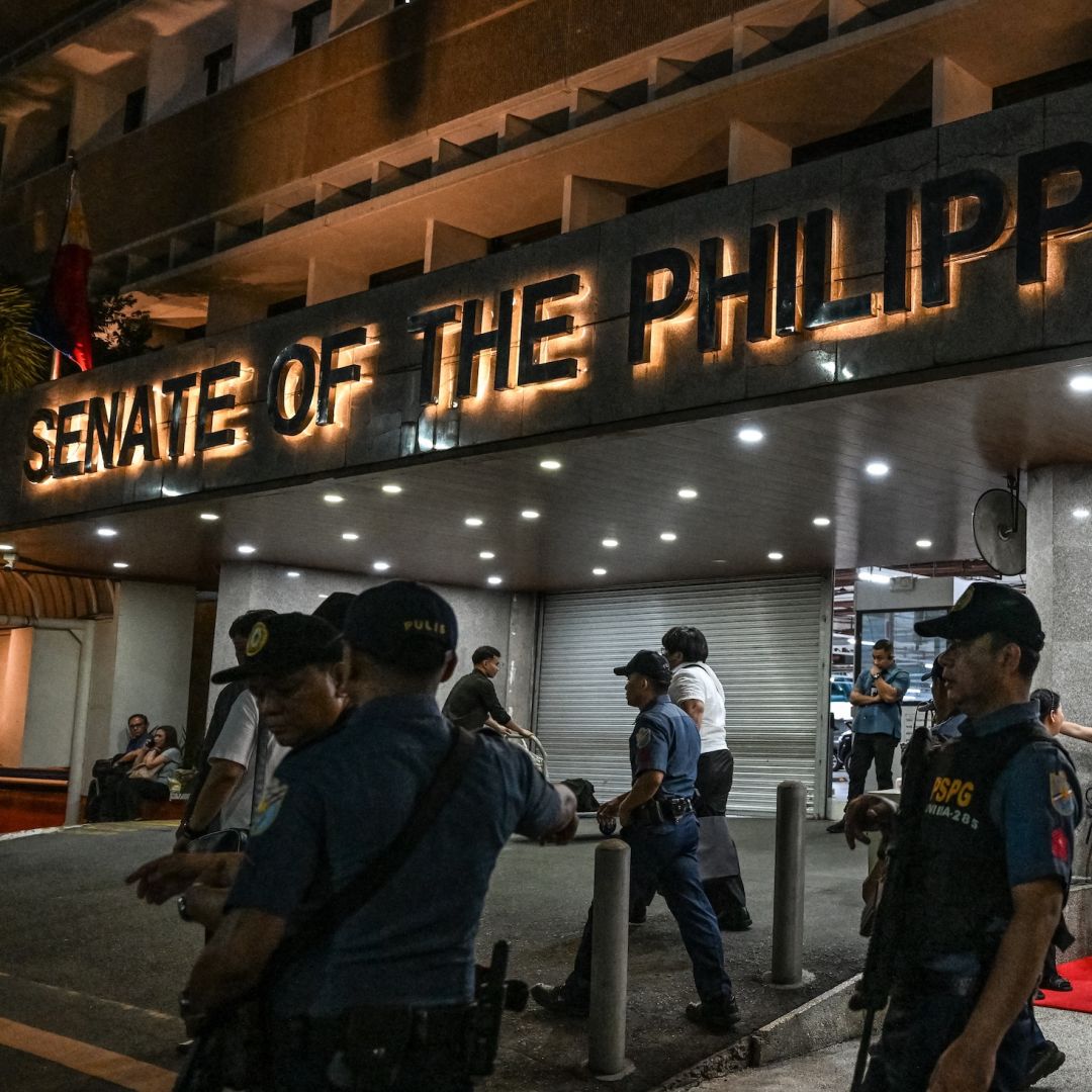 Police personnel arrive outside the Senate of the Philippines in Pasay, Metro Manila, on May 13, 2026. Police personnel arrive outside the Senate of the Philippines in Pasay, Metro Manila, on May 13, 2026.