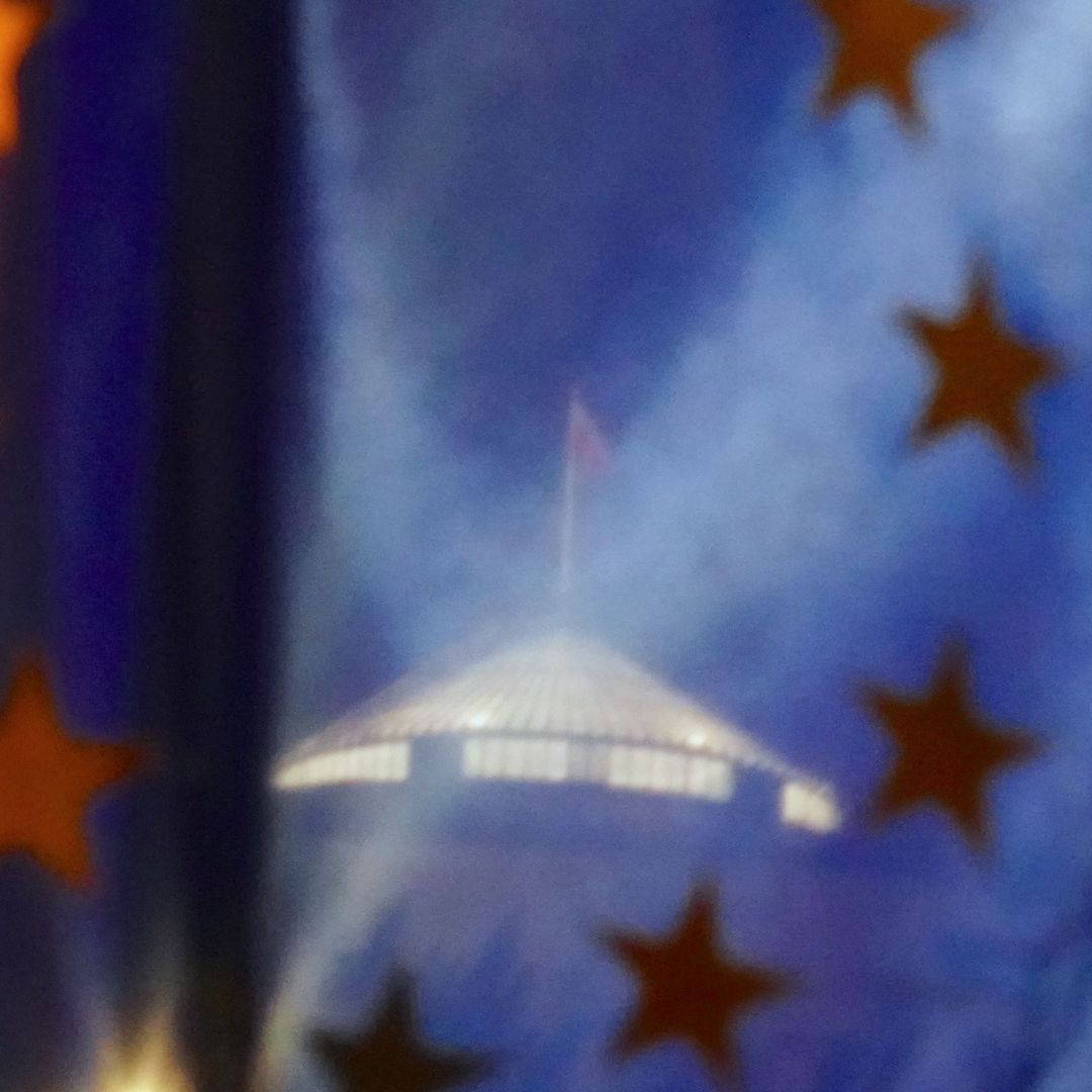 The parliament building is seen through a European flag during a demonstration against a judicial reform pushed by lawmakers of the ruling Law and Justice party on Jan. 23, 2020, in Warsaw, Poland. The parliament building is seen through a European flag during a demonstration against a judicial reform pushed by lawmakers of the ruling Law and Justice party on Jan. 23, 2020, in Warsaw, Poland.