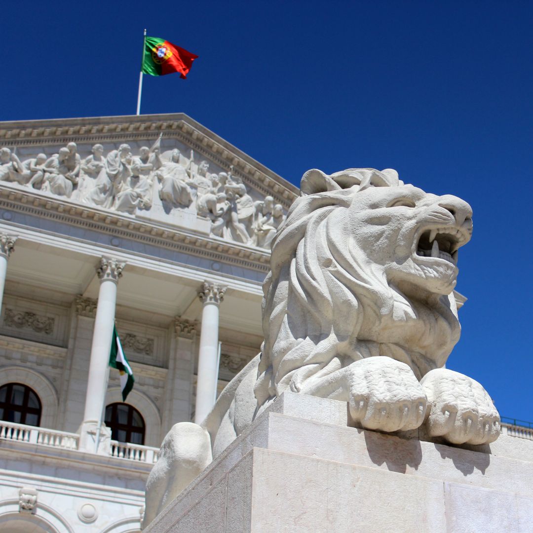The outside of the Portuguese parliament building is seen in Lisbon, Portugal.