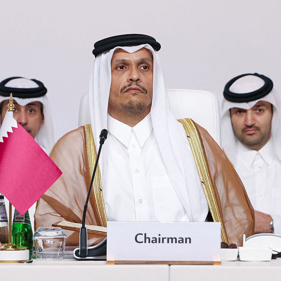 Qatar's Prime Minister and Foreign Minister Mohammed bin Abdulrahman al-Thani chairing a preparatory meeting in Doha on Sept. 14, 2025, ahead of an Arab Islamic summit.