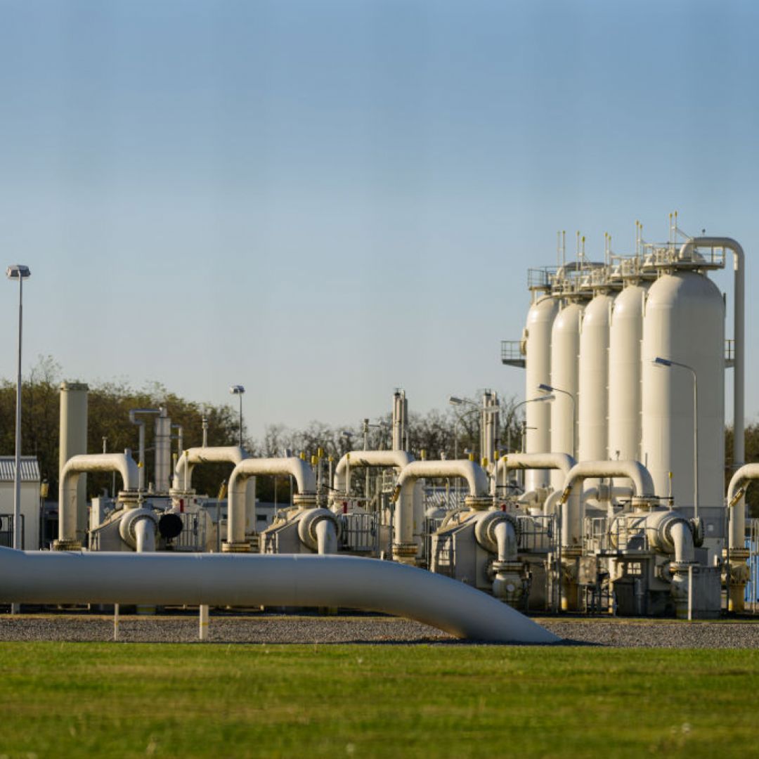 A view of the Gas Connect Austria natural gas distribution hub stand at Baumgarten an der March, Austria, on Nov. 16, 2024.