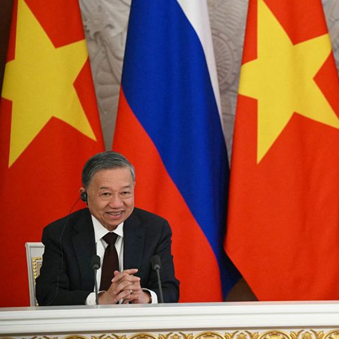 Russian President Vladimir Putin (R) and Vietnamese Communist Party General Secretary To Lam (L) address journalists following their talks in Moscow, Russia, on May 10, 2025, during celebrations of the 80th anniversary of the Soviet Union's victory over Nazi Germany in World War II. Russian President Vladimir Putin (R) and Vietnamese Communist Party General Secretary To Lam (L) address journalists following their talks in Moscow, Russia, on May 10, 2025, during celebrations of the 80th anniversary of the Soviet Union's victory over Nazi Germany in World War II.