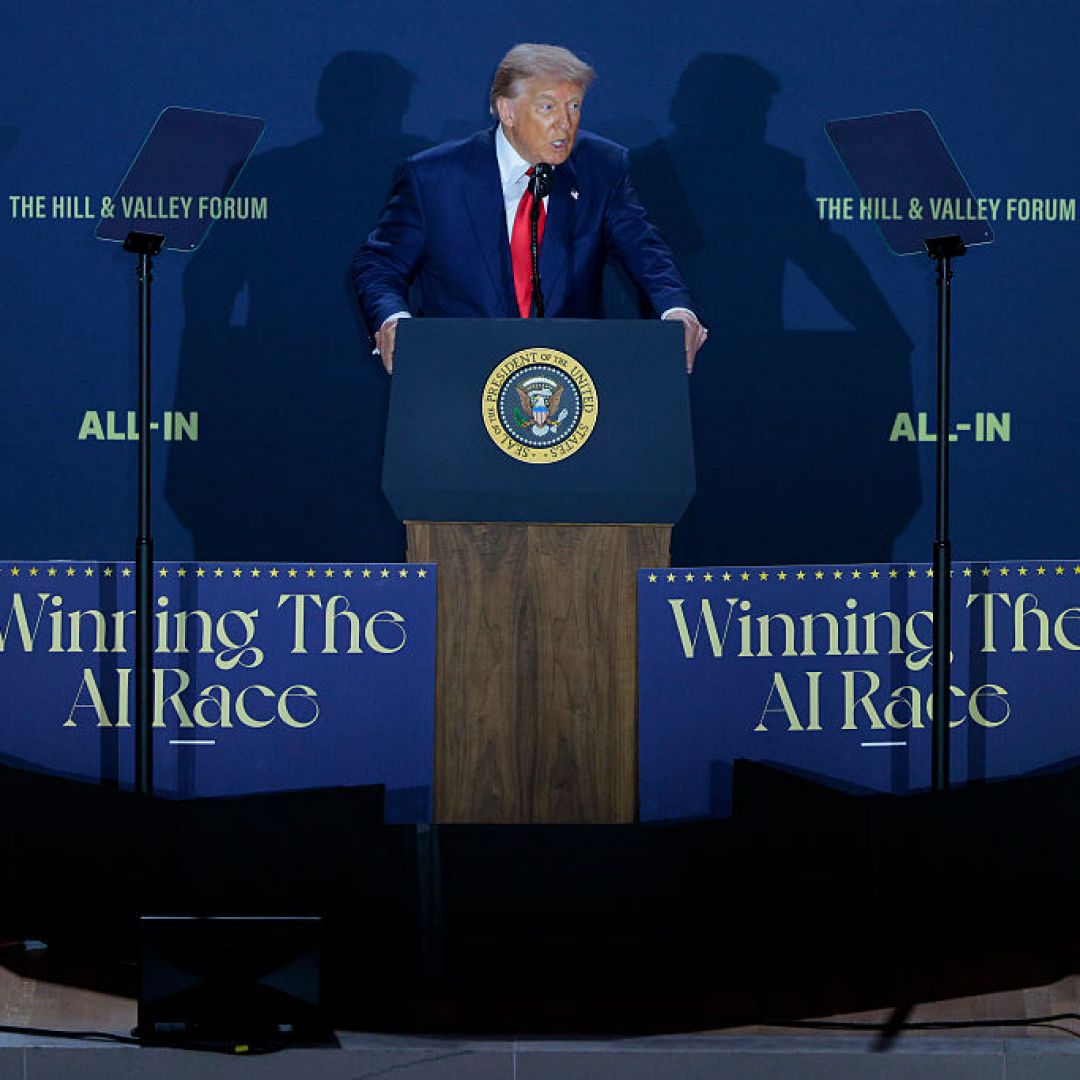 U.S. President Donald Trump speaks during the "Winning the AI Race" summit hosted by All‑In Podcast and Hill & Valley Forum at the Andrew W. Mellon Auditorium on July 23, 2025, in Washington, D.C. U.S. President Donald Trump speaks during the "Winning the AI Race" summit hosted by All‑In Podcast and Hill & Valley Forum at the Andrew W. Mellon Auditorium on July 23, 2025, in Washington, D.C.