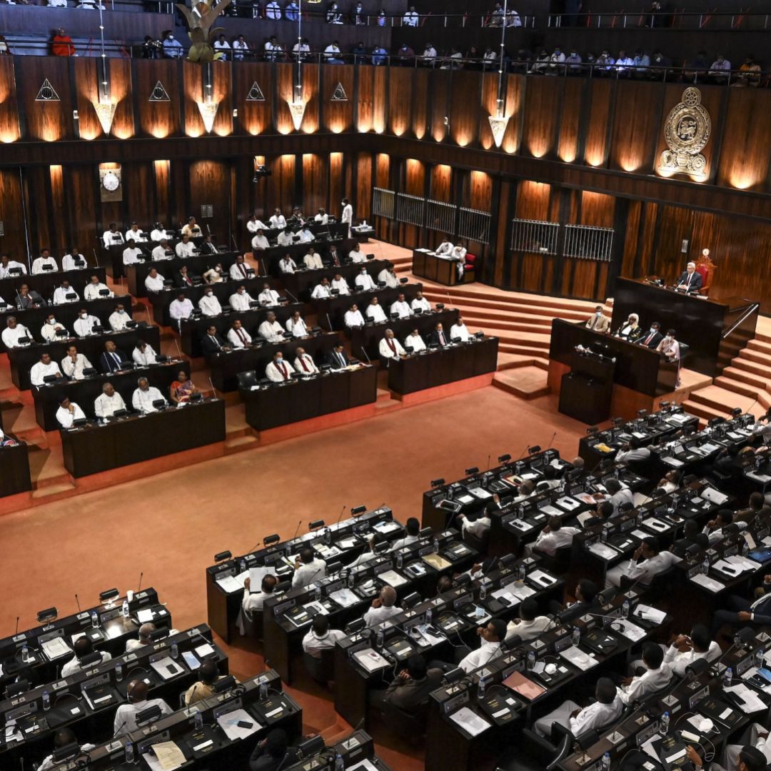 A session is held in Sri Lanka's Parliament in Colombo on Aug. 20, 2020. 