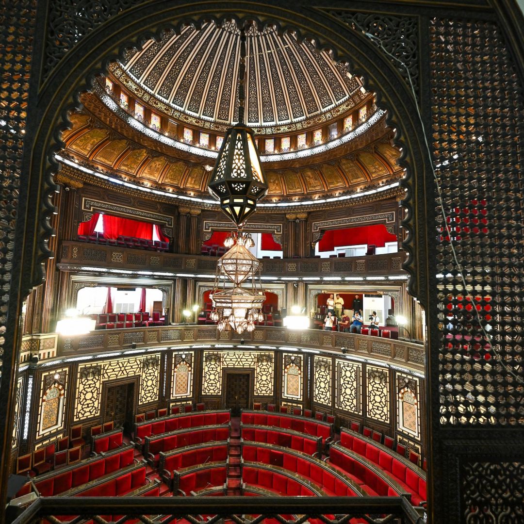The assembly hall of the Syrian parliament Oct. 1 in Damascus. An Oct. 5 indirect election for parliament will mark the first time Syrians have had an electoral say in their government since the 1960s. The assembly hall of the Syrian parliament Oct. 1 in Damascus.