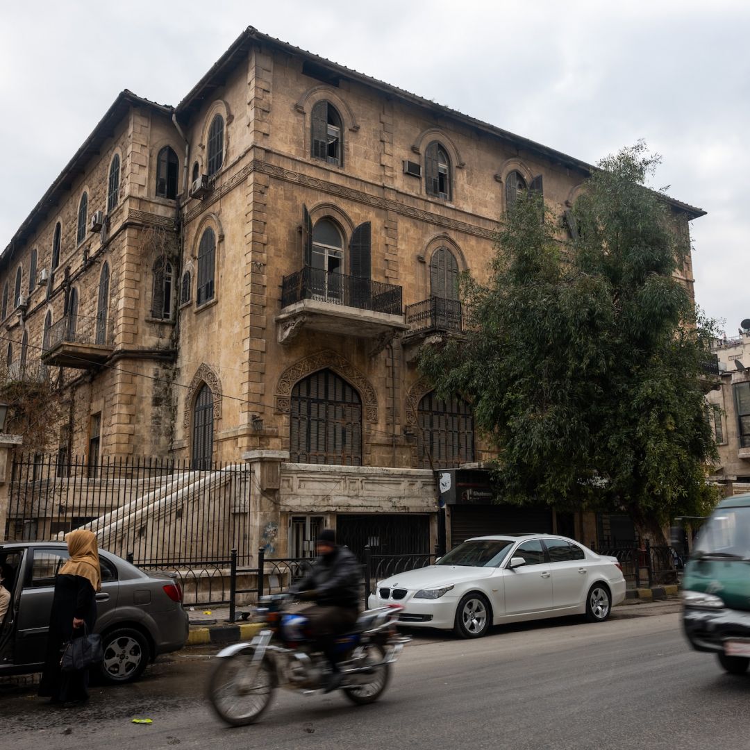 A shuttered hotel is seen in Aleppo, Syria, on Jan. 24, 2025. 