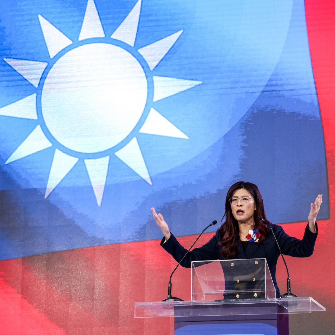 Newly elected opposition Kuomintang (KMT) leader Cheng Li-wun delivers a speech in Taipei on Nov. 1, 2025. 