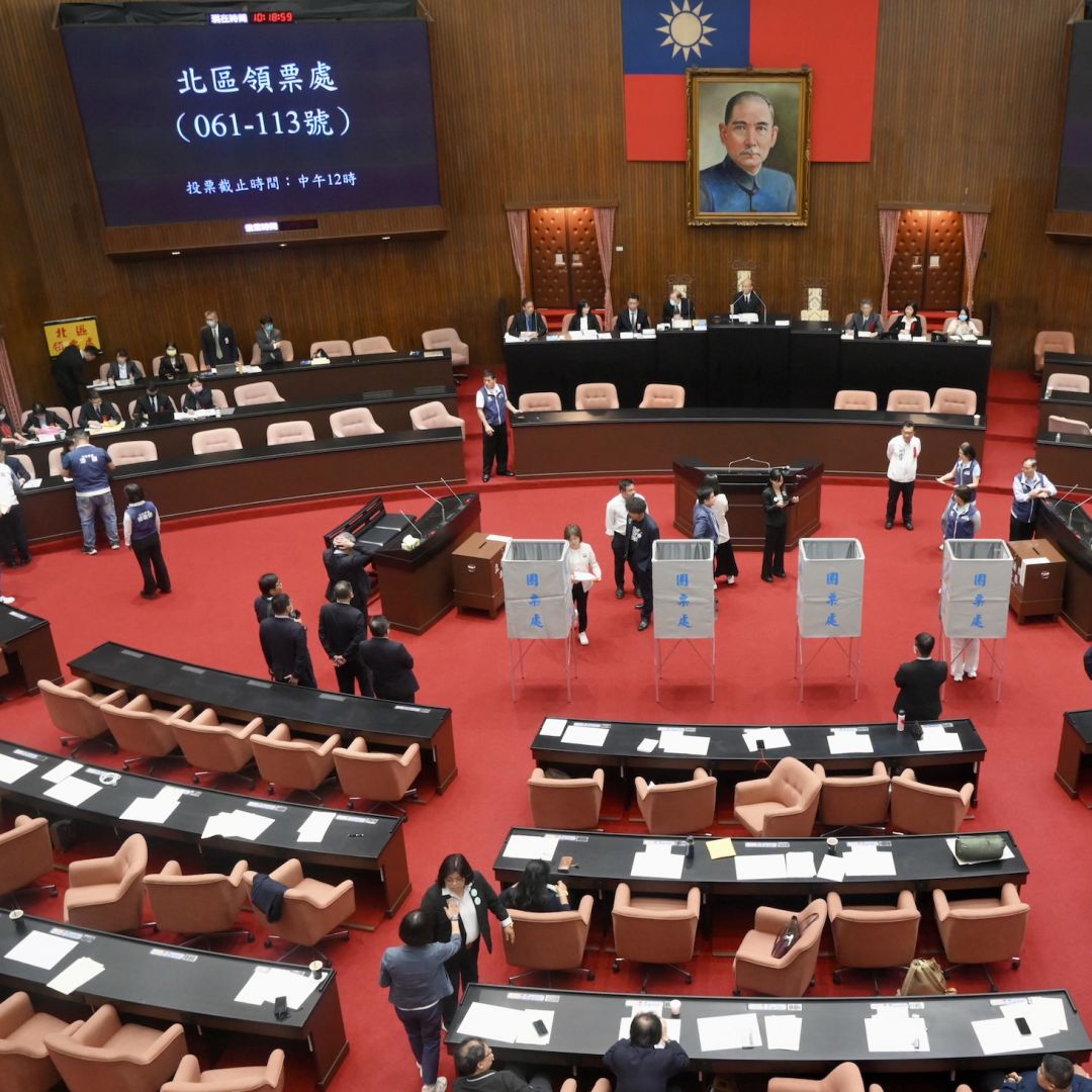 Taiwanese lawmakers prepare to vote on reconsidering controversial bills in Taipei, Taiwan, on June 21, 2024. 