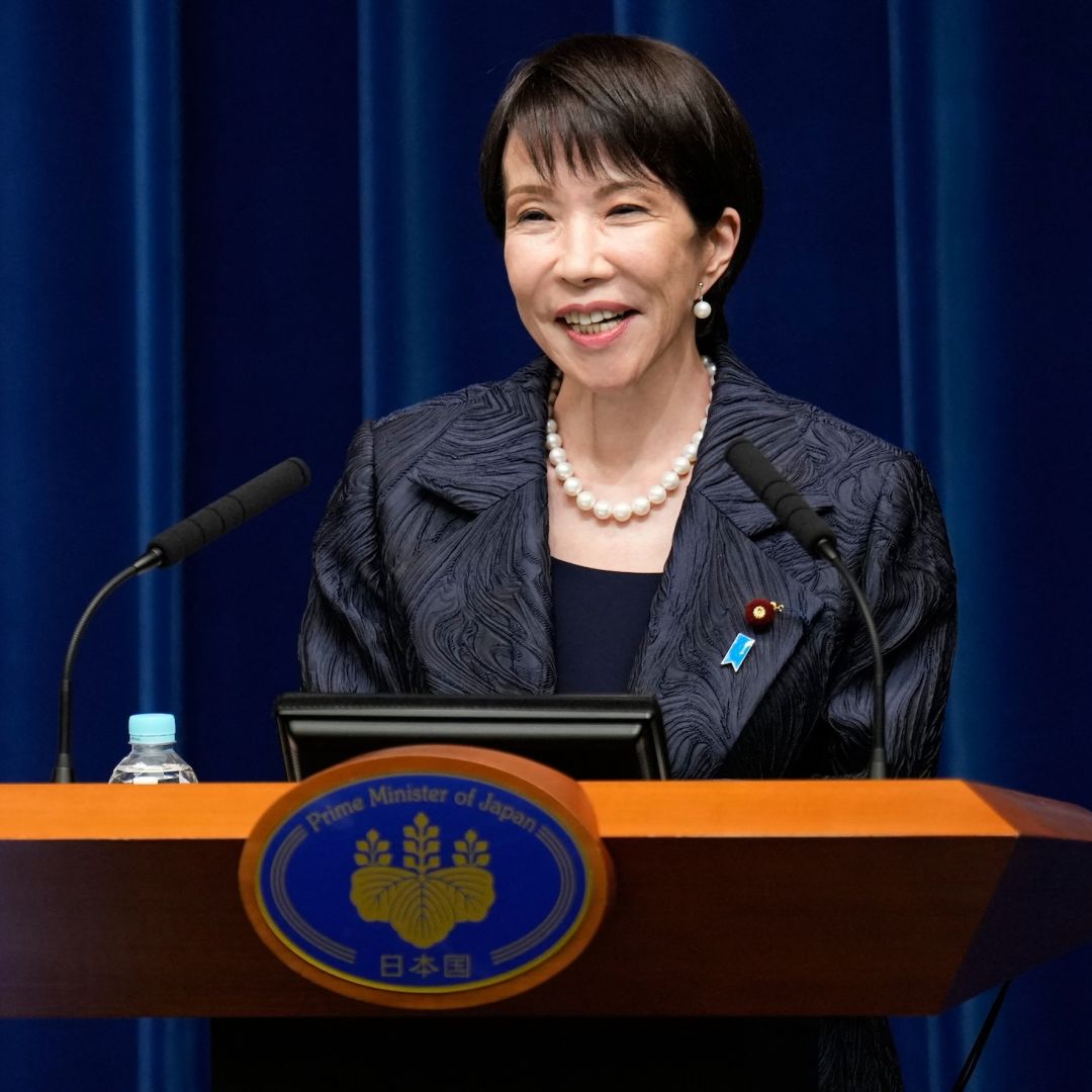 Japan's new Prime Minister Sanae Takaichi speaks during a press conference at the prime minister's office in Tokyo on Oct. 21, 2025.