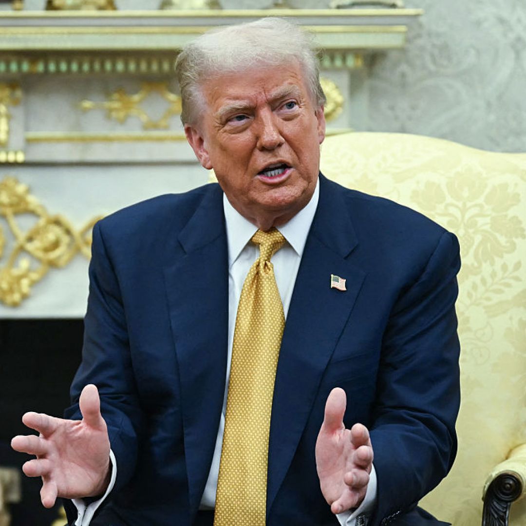 U.S. President Donald Trump speaks during a meeting with Philippine President Ferdinand Marcos Jr. in the Oval Office of the White House on July 22, 2025. 