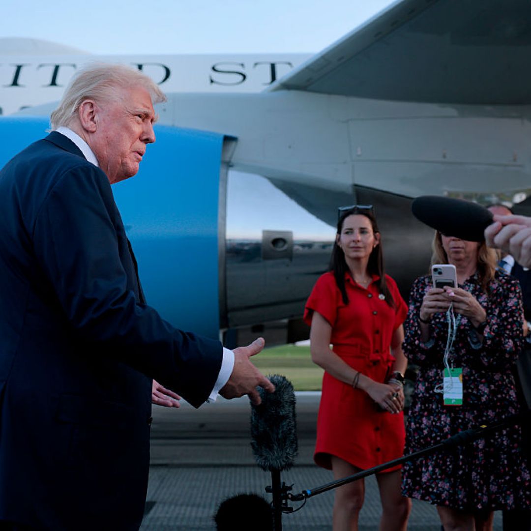 U.S. President Donald Trump speaks to reporters near Air Force One at the airport in Allentown, Pennsylvania, on Aug. 3, 2025. Trump answered questions about his upcoming meeting with Russian President Vladimir Putin, among other topics. U.S. President Donald Trump speaks to reporters near Air Force One at the airport in Allentown, Pennsylvania, on Aug. 3, 2025. Trump answered questions about his upcoming meeting with Russian President Vladimir Putin, among other topics.