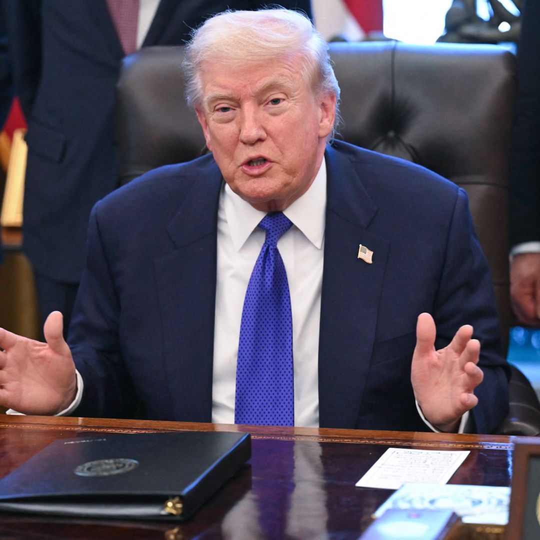 U.S. President Donald Trump speaks to the press Feb. 2 in the Oval Office of the White House in Washington.