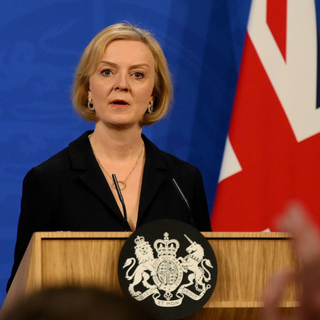 British Prime Minister Liz Truss on Oct. 14, 2022, at 10 Downing Street in London. British Prime Minister Liz Truss on Oct. 14, 2022, at 10 Downing Street in London.