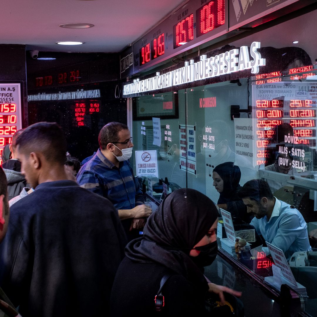 A currency exchange office on Oct. 14, 2021 in Istanbul.