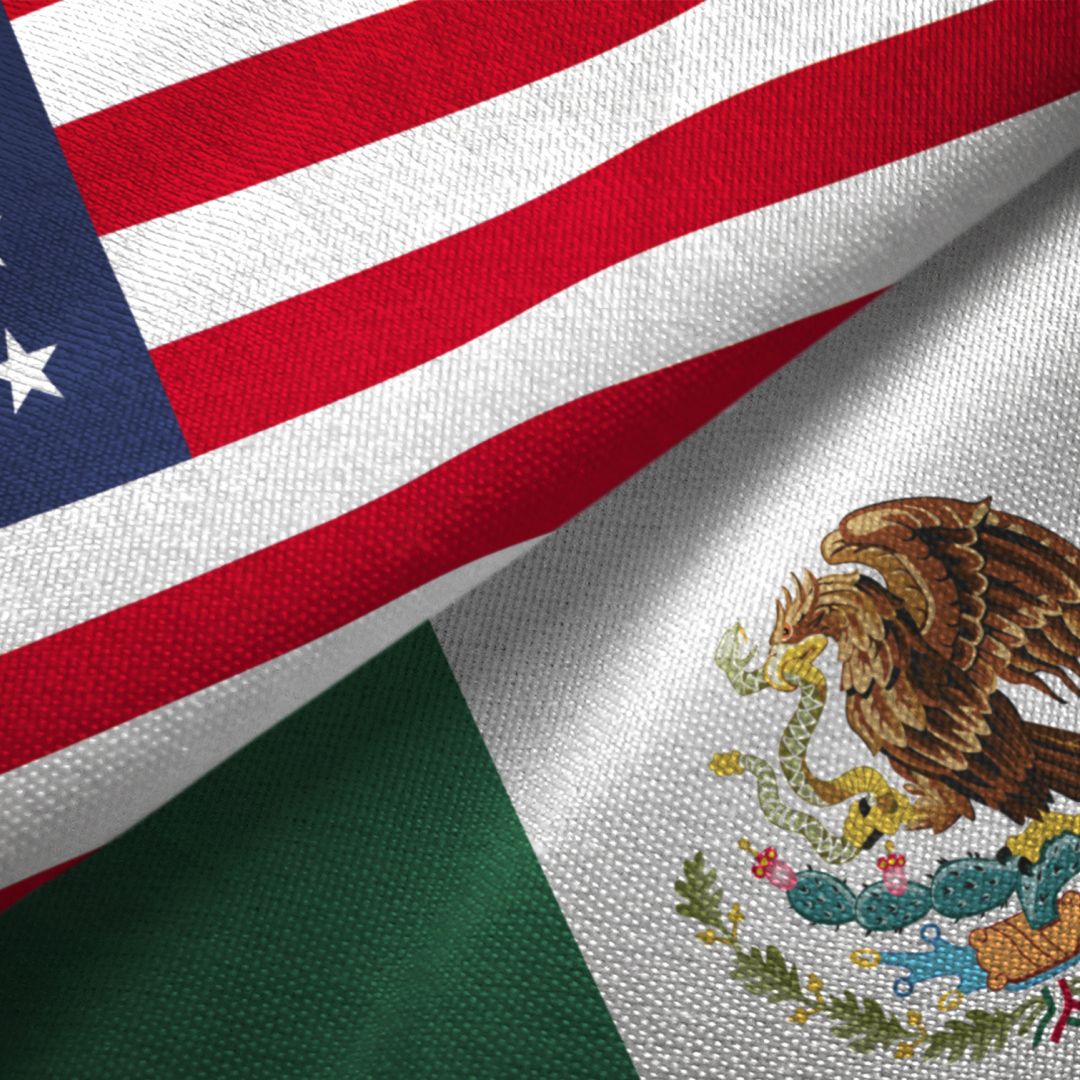 The U.S. and Mexican flags.