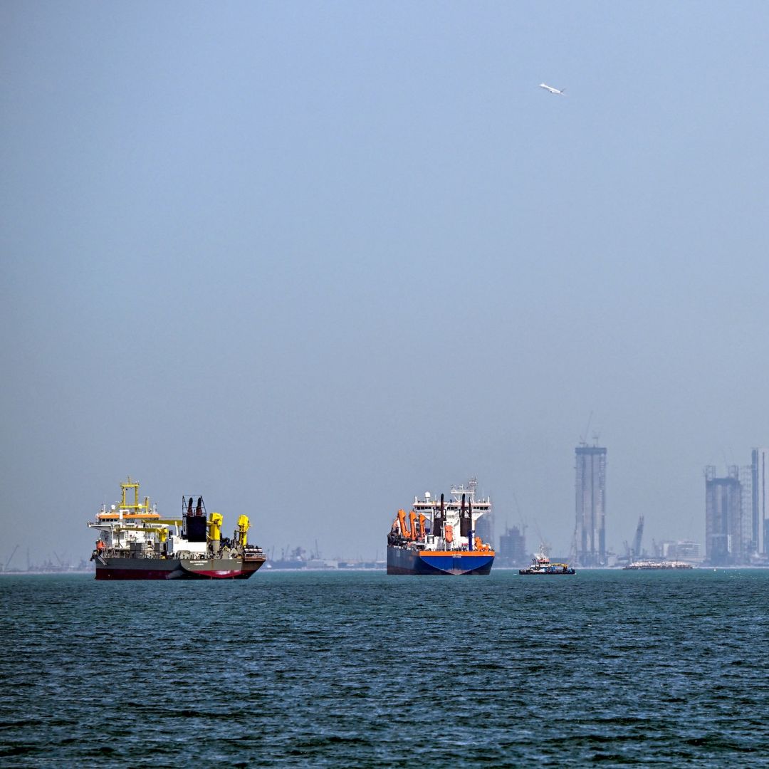 Commercial vessels are seen offshore in Dubai on March 11, 2026.