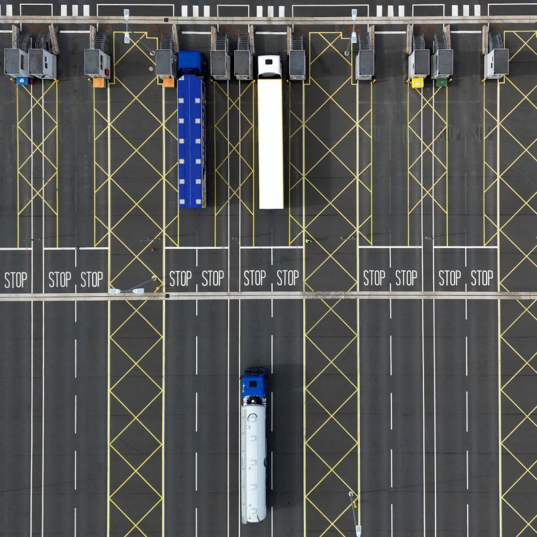 The Sevington Inland Border Facility on April 29, 2024, in southeast England. Rejoining the EU customs framework would require London to accept a common external tariff and strict regulatory alignment, meaning a successful negotiation remains unlikely in the short to medium term. The Sevington Inland Border Facility on April 29, 2024, in southeast England.