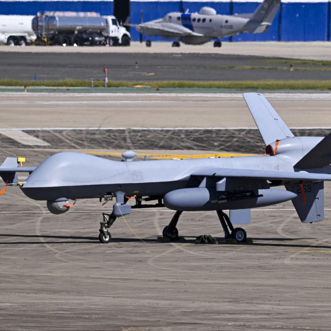 A U.S. military MQ-9 Reaper drone sits on a tarmac at Rafael Hernandez Airport in Aguadilla, Puerto Rico, on Dec. 27, 2025. A U.S. military MQ-9 Reaper drone sits on a tarmac at Rafael Hernandez Airport in Aguadilla, Puerto Rico, on Dec. 27, 2025.