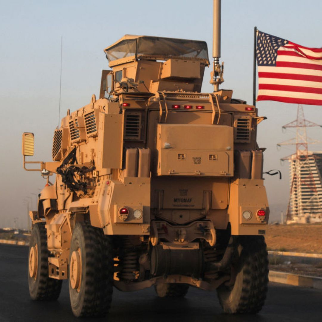 A vehicle in a U.S. military convoy drives in Arbil, the capital of Iraqi Kurdistan.