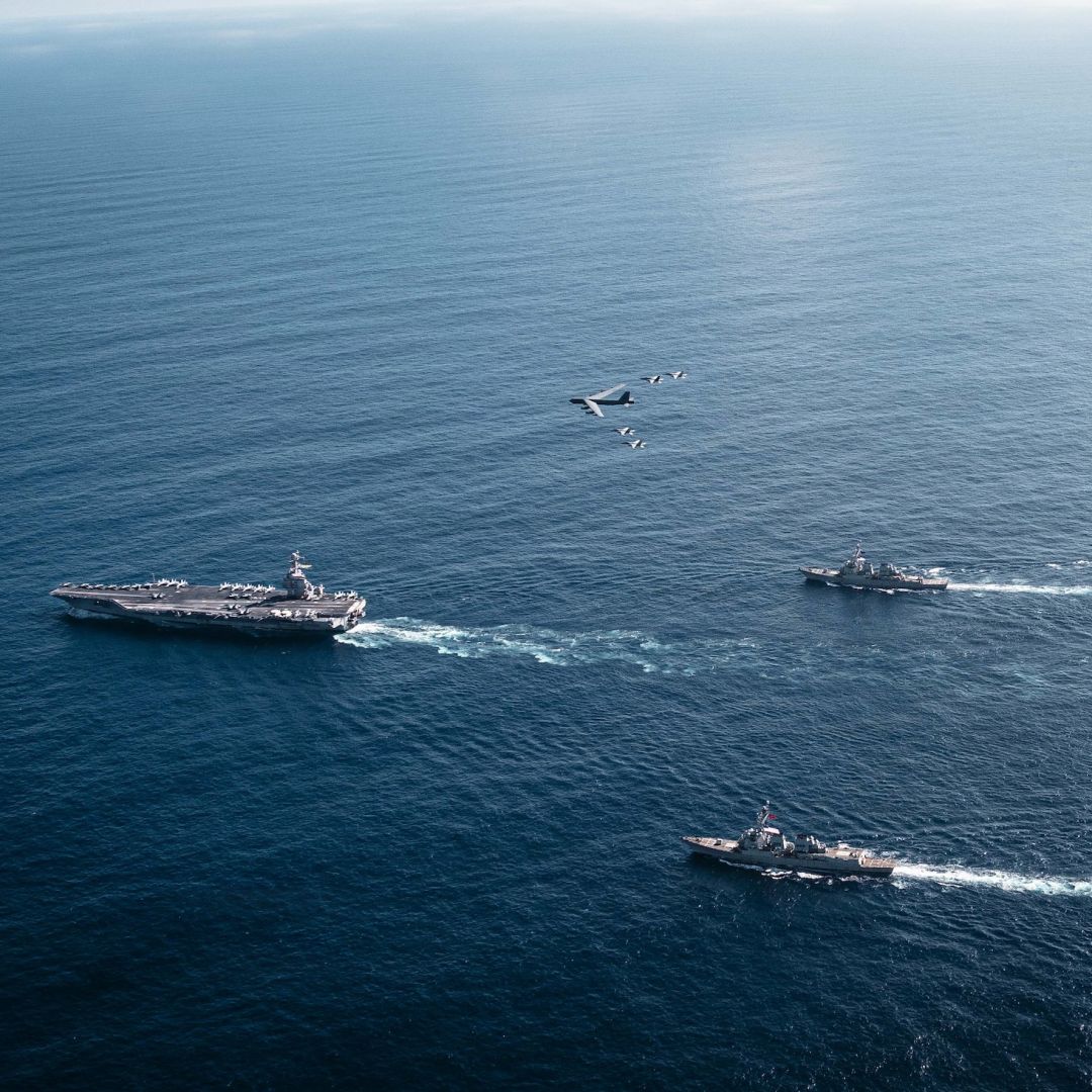 The U.S. Navy's Gerald R. Ford Carrier Strike Group participates in joint operations with the U.S. Air Force on Nov. 13, 2025. The U.S. Navy's Gerald R. Ford Carrier Strike Group participates in joint operations with the U.S. Air Force on Nov. 13, 2025.