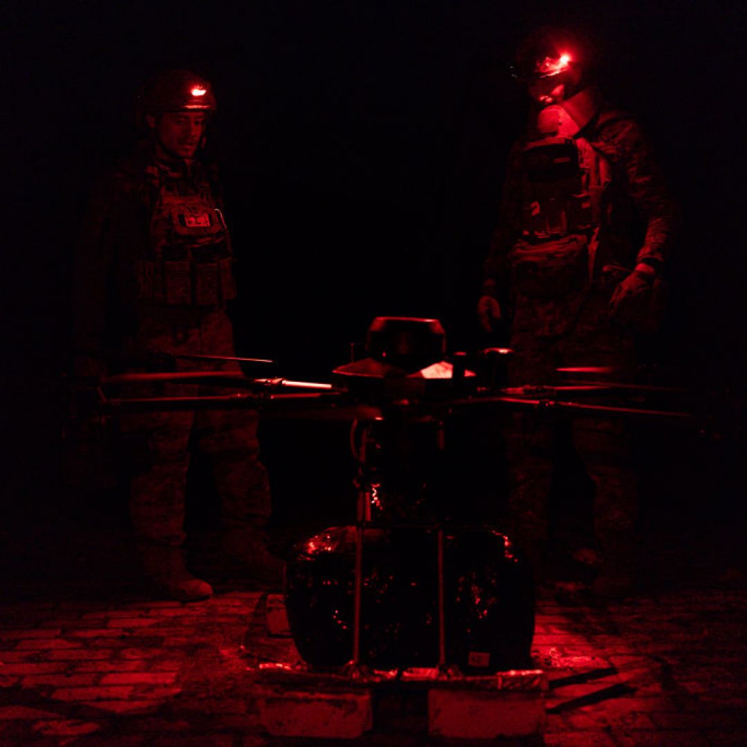 Service members of Ukraine's 13th Khartia Brigade load a Vampire drone with food and ammunition supplies to be delivered to the infantry at the frontline on March 7, 2025, in the Kharkiv region of Ukraine. Service members of Ukraine's 13th Khartia Brigade load a Vampire drone with food and ammunition supplies to be delivered to the infantry at the frontline on March 7, 2025, in the Kharkiv region of Ukraine.