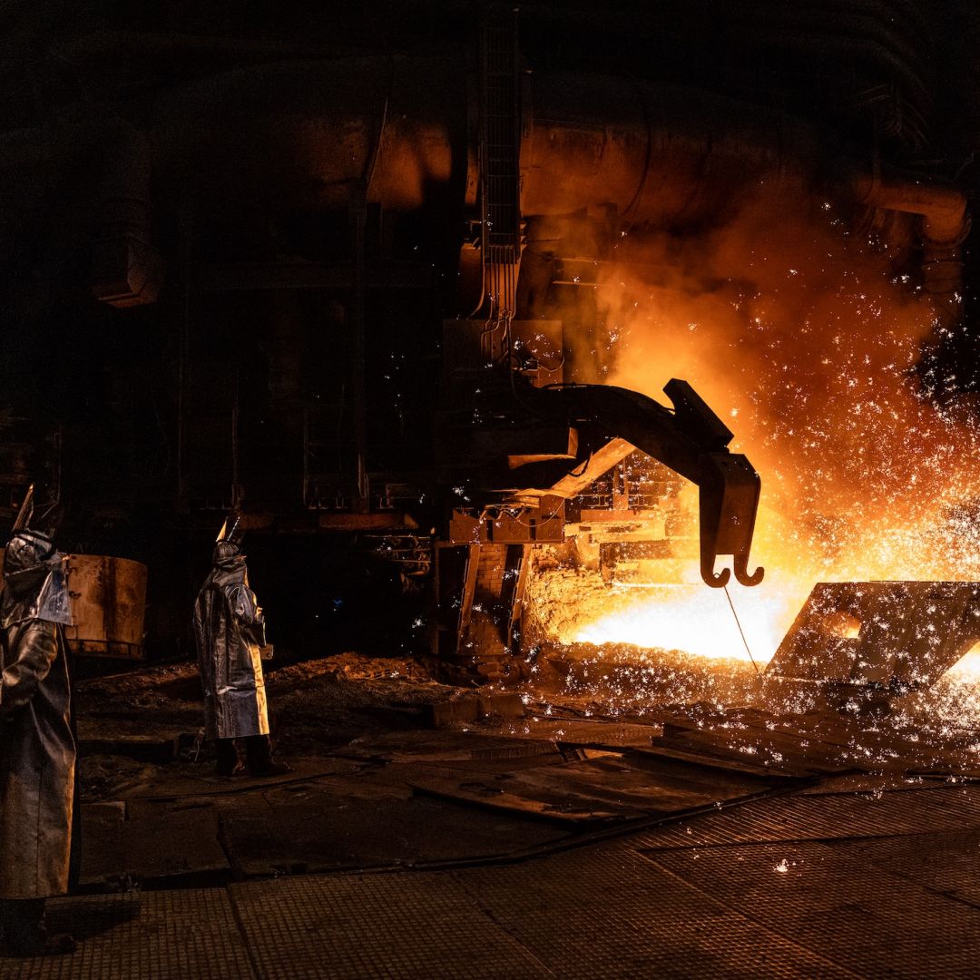 Technicians work at the main blast furnace at the Zaporizhstal Iron and Steel Works on Feb. 12, 2024 in Zaporizhzhia, Ukraine.