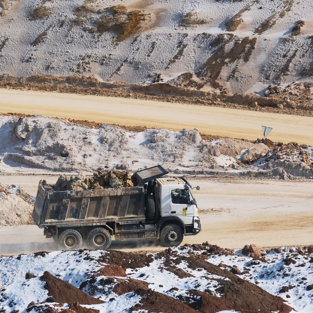 Minerals are loaded onto trucks at an open-pit mine in Ukraine's Donetsk region, near the frontline of the war with Russia, on Feb. 26, 2025.