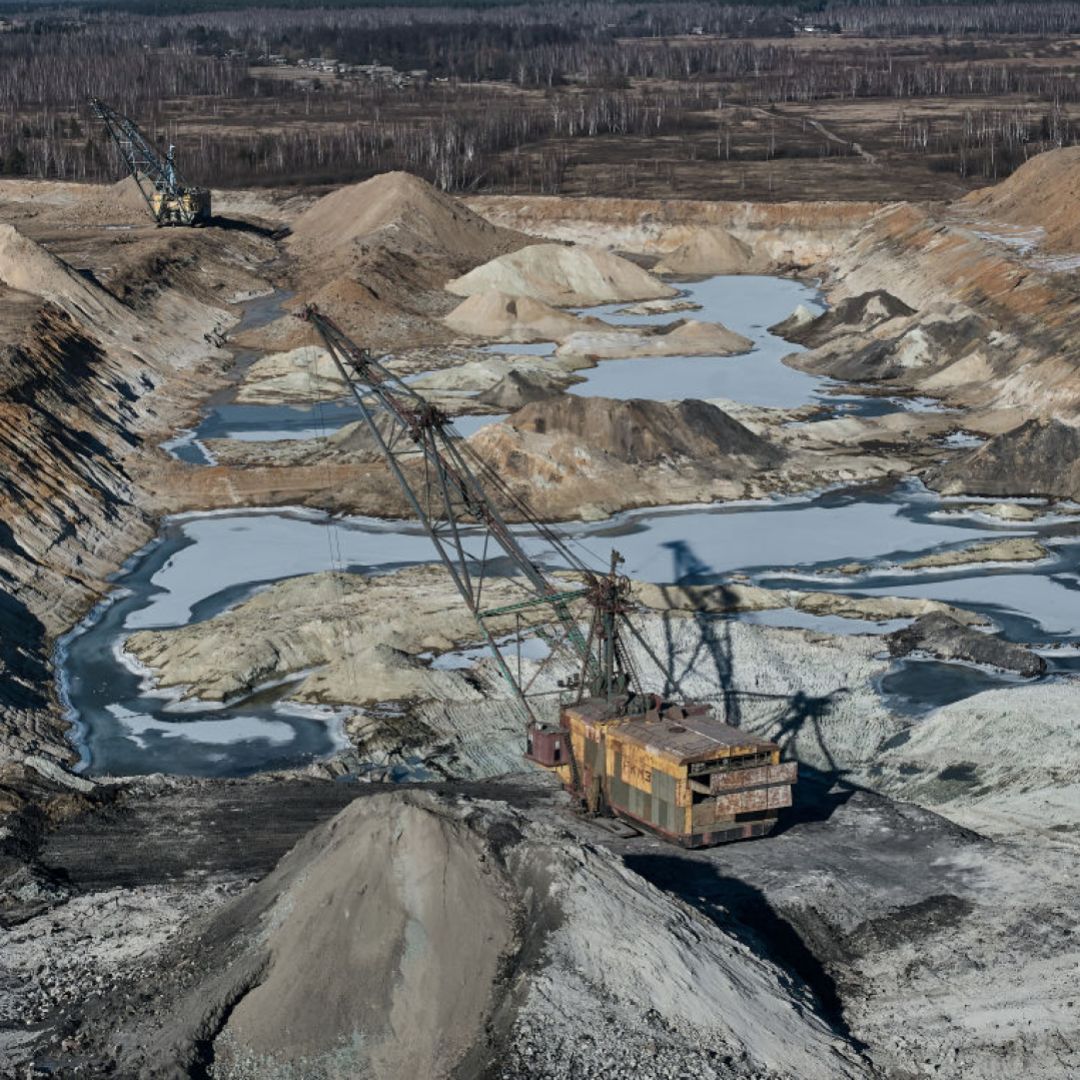 Drag-line excavator mines rare earth materials on Ukrainian soil on Feb. 25, 2025, in the Zhytomyr region of Ukraine. Drag-line excavator mines rare earth materials on Ukrainian soil on Feb. 25, 2025, in the Zhytomyr region of Ukraine.