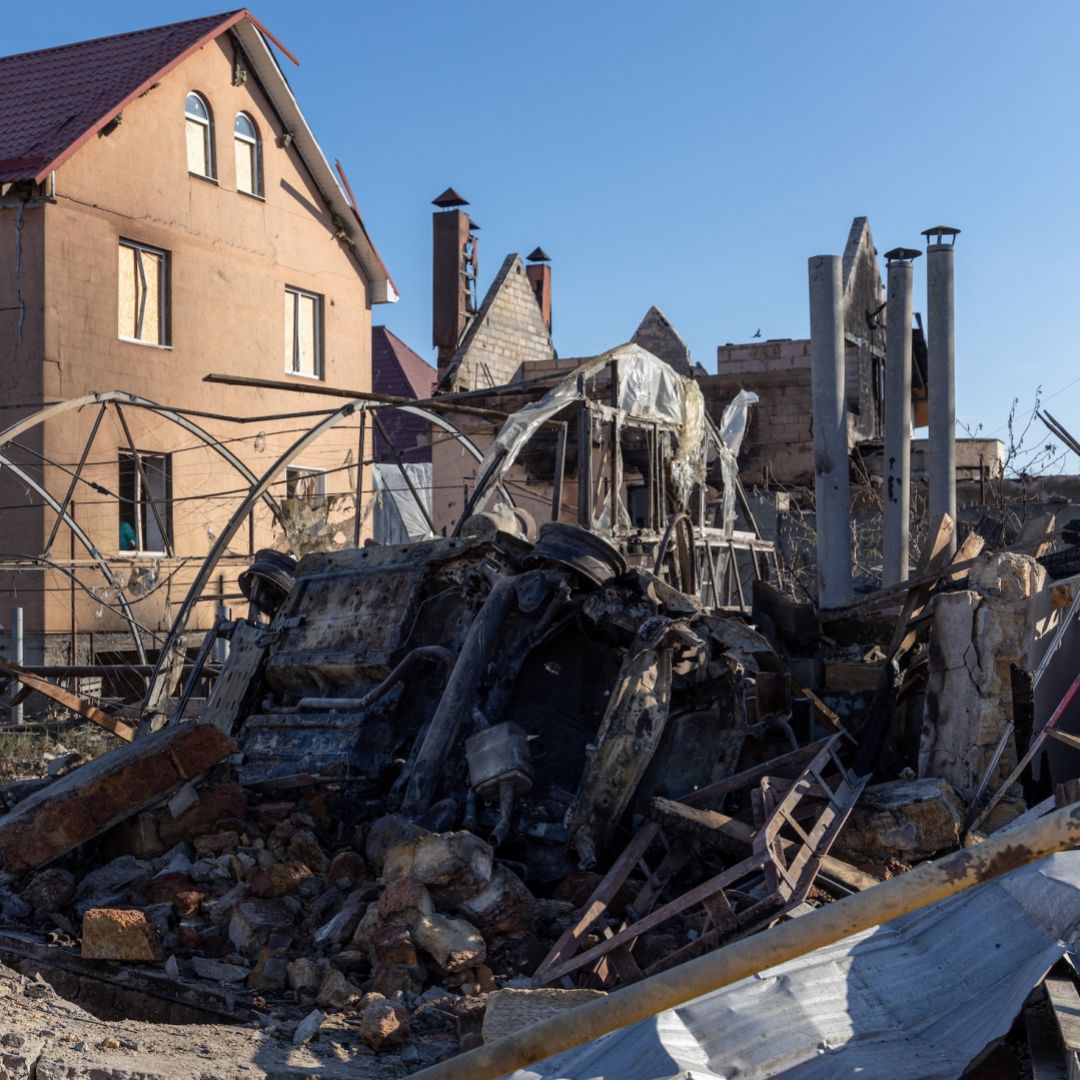 Debris lies in the courtyard of a damaged house following a missile attack at an undisclosed location in Ukraine's Odesa region on Nov. 17, 2024.