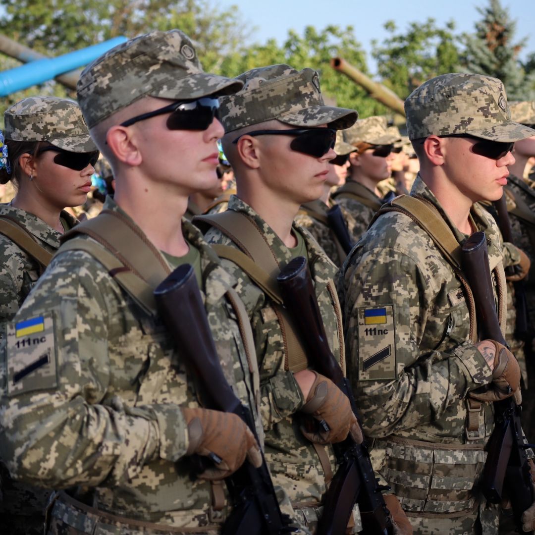 First-year cadets of the Military Institute of the Taras Shevchenko National University take their oaths on Sept. 8, 2023, in Kyiv, Ukraine.