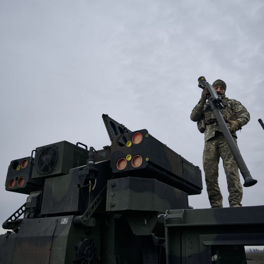 A Ukrainian soldier works on an Avenger AN/TWQ-1 anti-aircraft missile system on Nov. 28, 2023, in Kyiv, Ukraine.